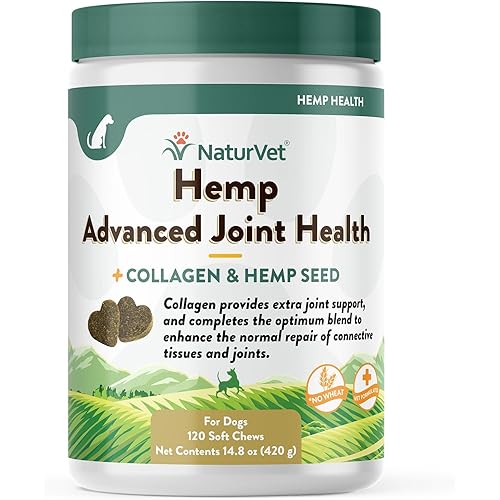 NaturVet Hemp Advanced Joint Health Dog Supplement Soft Chews –Helps Support Joint Health in Dogs – Includes Hemp Seed, Collagen, Glucosamine, MSM, Chondroitin, Omegas – 120 Ct.