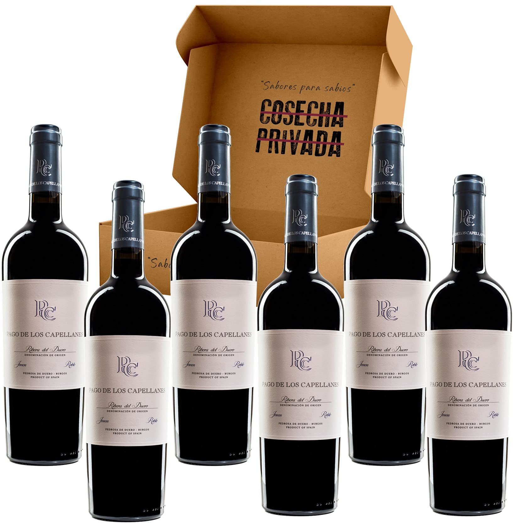 Pago de los Capellanes Roble -Caja 6 botellas - Envío Gratis 24 H - Ribera del Duero - Caja Regalo Vino-Seleccionado y enviado por Cosecha Privada - Caja Regalo Vino