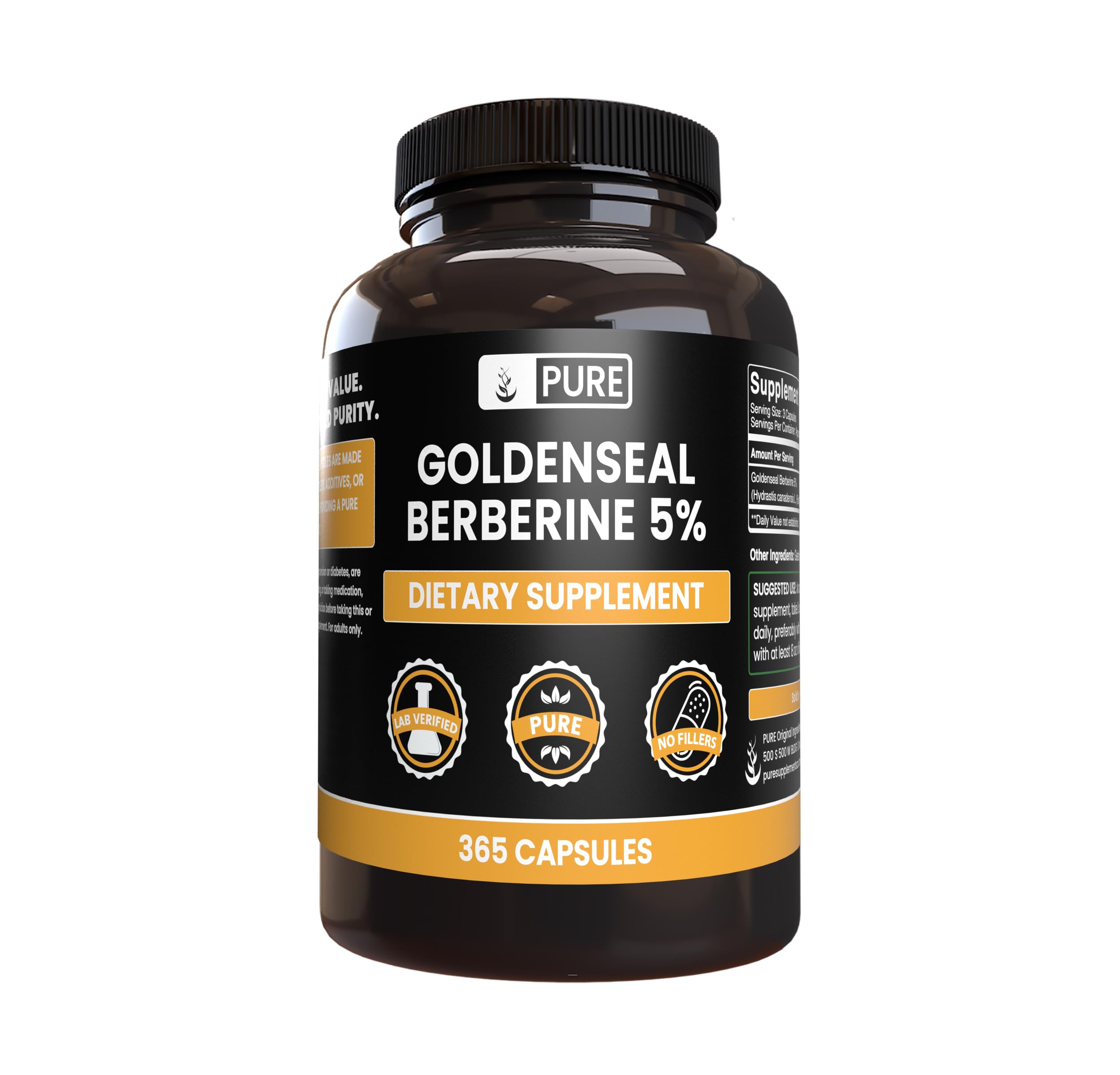 PURE ORIGINAL INGREDIENTS Goldenseal Berberine No Magnesium Or Rice Fillers, Always Pure, Lab Verified (365 Count)