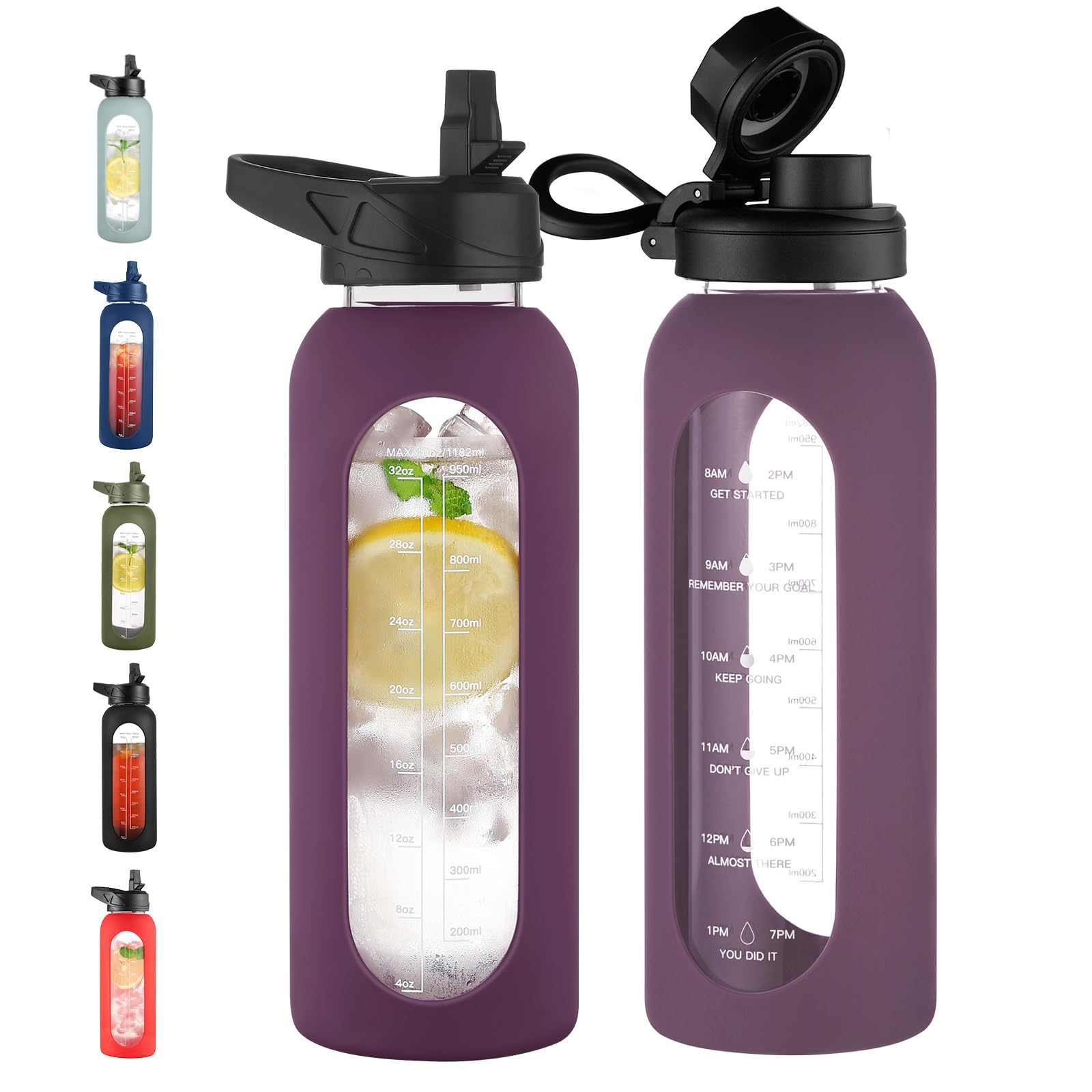 CIVAGO 40 oz Glass Water Bottle with Straw, Large Motivational Water Jug