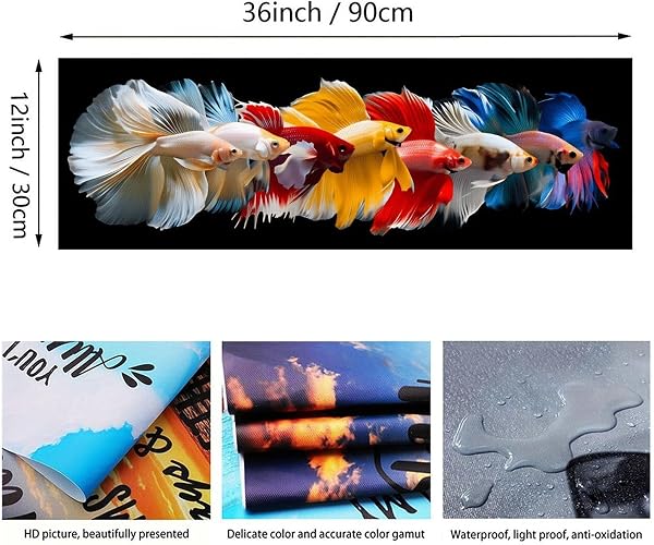 Toile murale rustique colorée avec poisson Betta – 30,5 x 61 cm – Poster sans cadre – Décoration de maison et de bureau pour salon, chambre, cuisine et café - 3