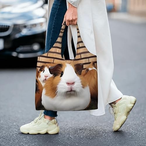 Miniatura 7 de TOMPPY Bolsa de lona con estampado de conejillos de indias para mujer, bolsa de hombro reutilizable para compras, bolsa de comestibles reutilizable,