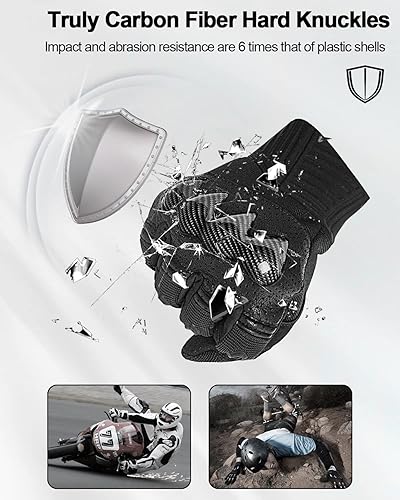 Miniatura 3 de RIGWARL Guantes de motocicleta con nudillos duros de fibra de carbono, guantes de motocicleta de cuero para hombres, protección de articulaciones,