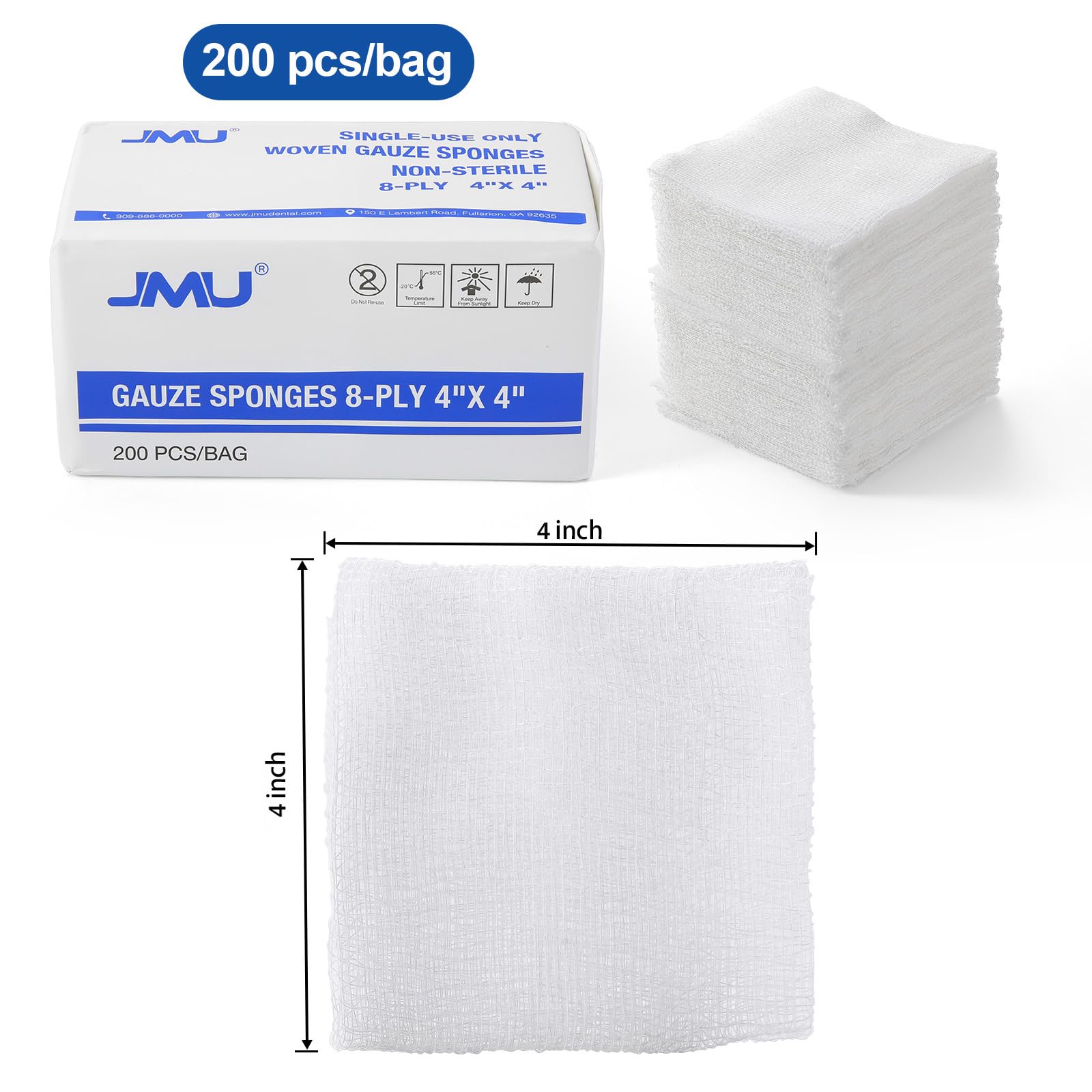 JMU 200 Woven Gauze Sponges 4x4, 8-Ply Non-Sterile Guaze Pads — Amazon image 6