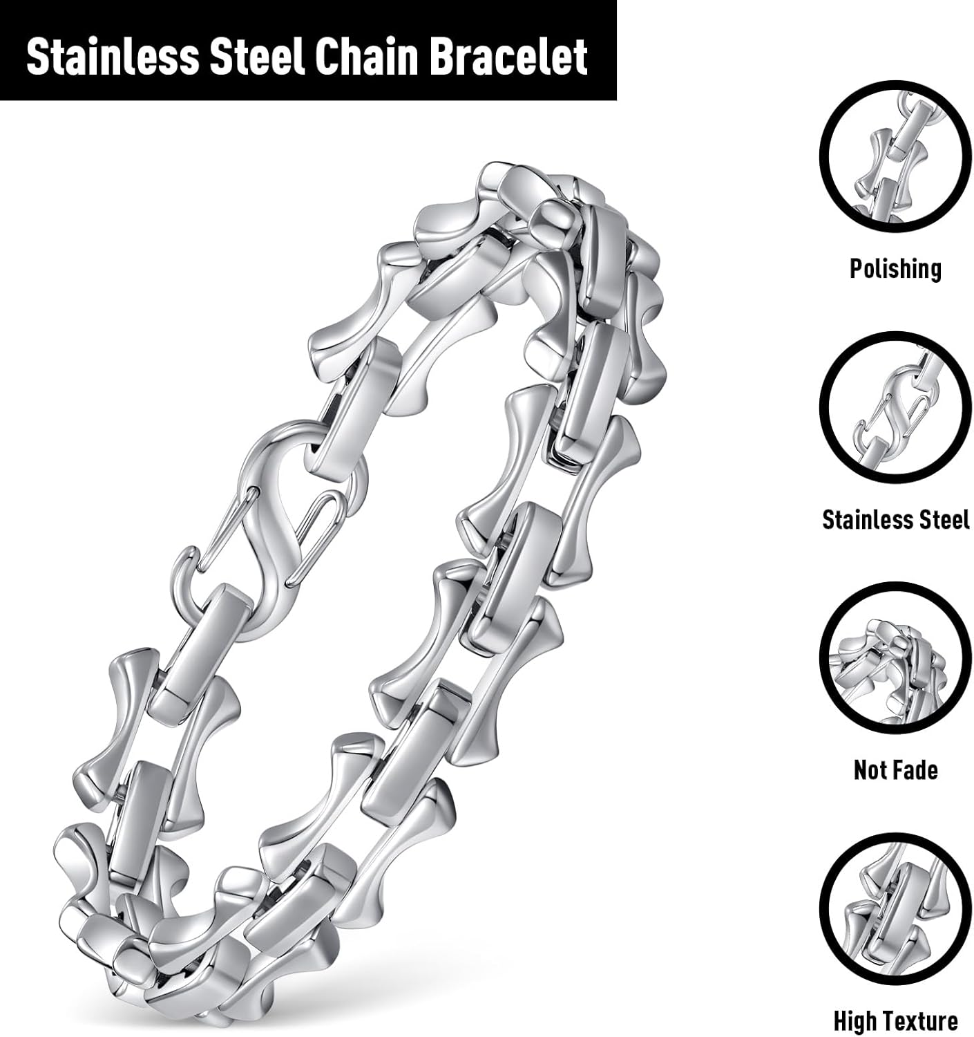 Stainless Steel Link Bracelets for Men&Women,Valentines Birthday Annivesary Christmas Jewelry Gifts for Lover Father Mother Friends,Casual Trendy Beaded Bracelets Cool Adjustable Size