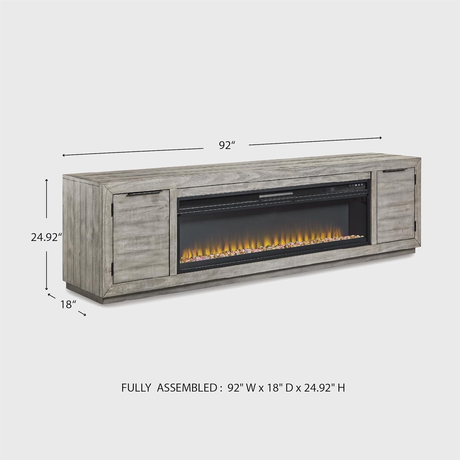 Signature Design by Ashley Entertainment Accessories Contemporary 92" TV Stand with Electric Fireplace for TVs up to 105", Light Gray