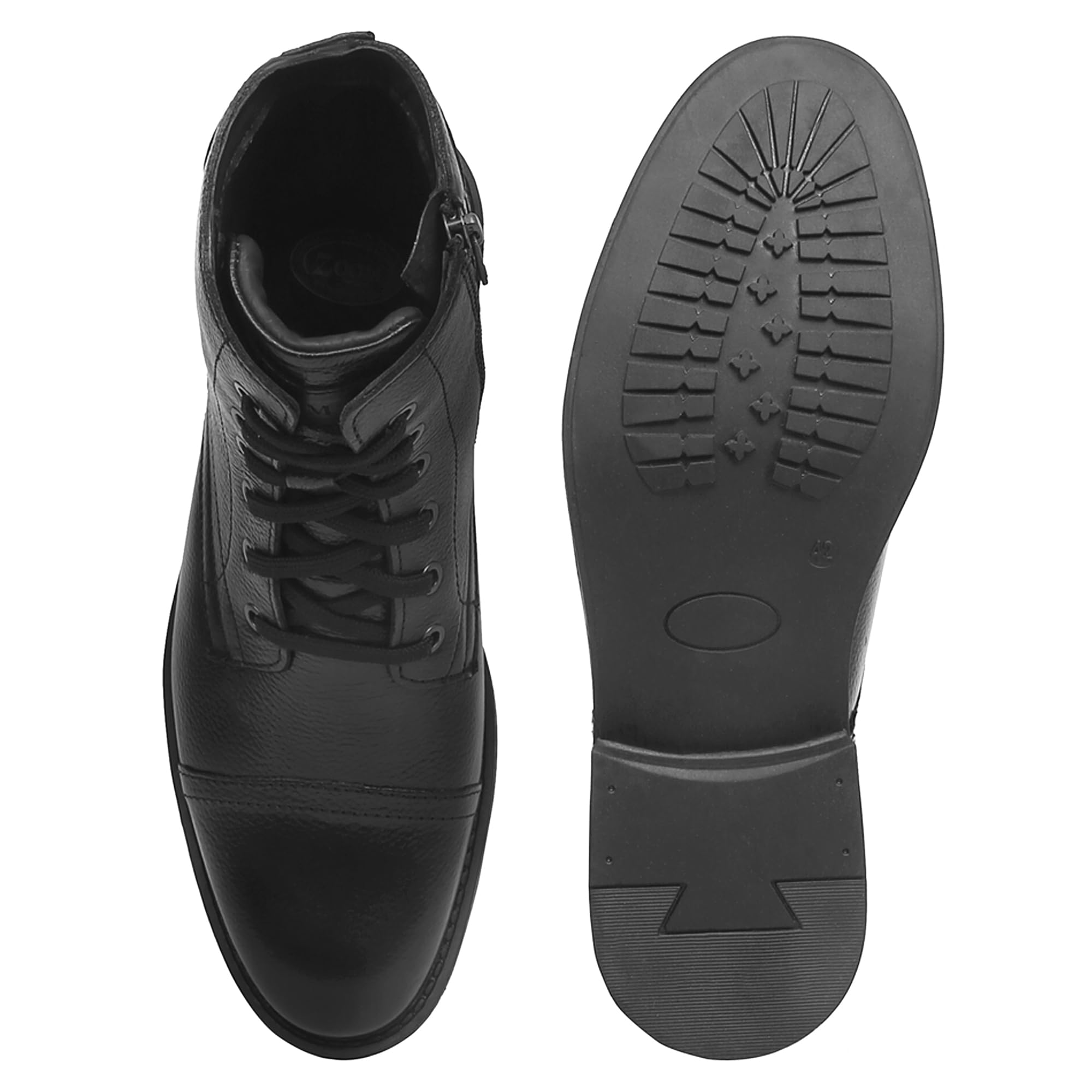 Zoom Shoes A5200 Men's Genuine Leather High Ankle Boots | Stylish Lace-Up Design | Cushioned Insole for Comfort | Durable & Trendy for Everyday Wear Black 4