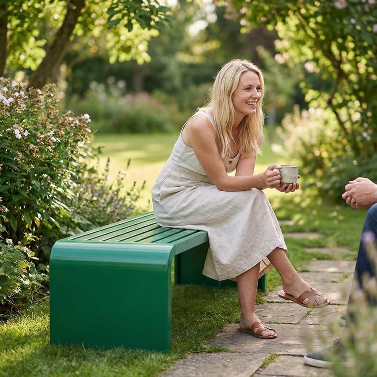 Garden Bench Backless, Patio Benches for Outdoors 100/120/150/180 Cm Outside Bench Seat Iron Steel Frame, Weatherproof Park Benches for Entryway Lawn Yard Balcony Decor(Green,180 cm/70.87 in)