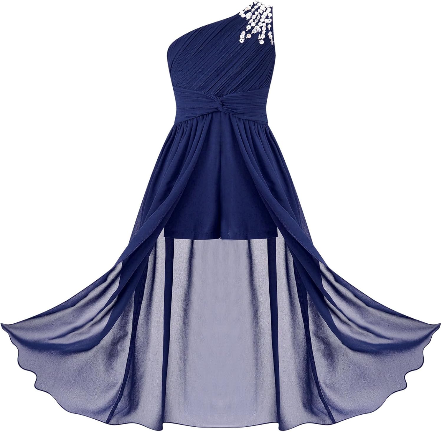 Sywiyi Kids Flower Girls Beaded Ruched Pageant Dress Junior Bridesmaid Gown One Shoulder High Low Gowns