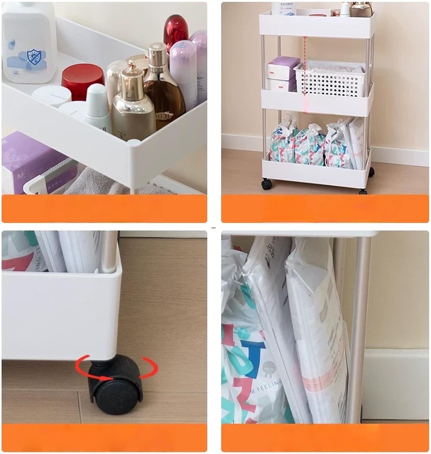 Trolley Serving Cart Rolling Storage Cart Movable Utility Shelf with Wheels for Home Organization(Small)