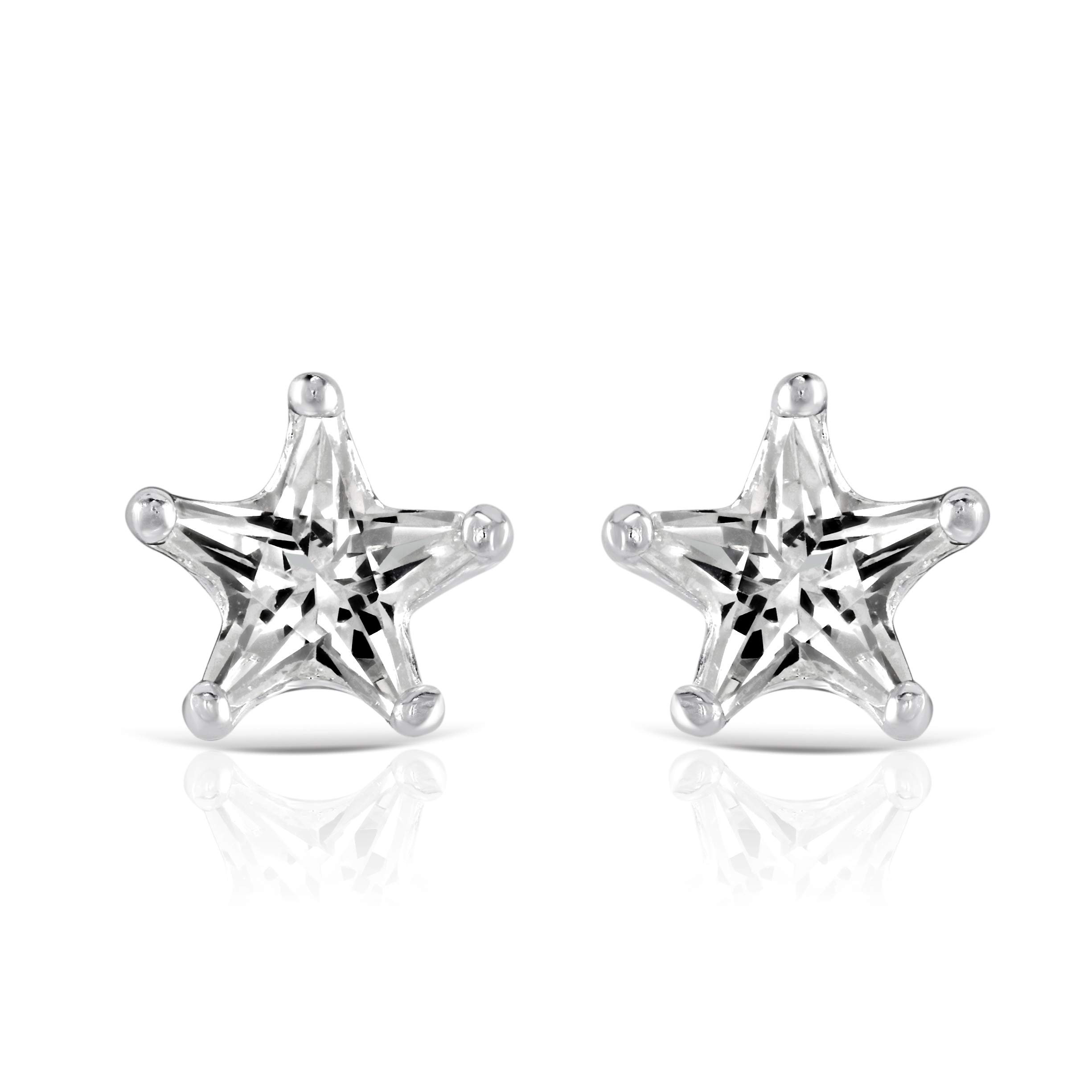 LONDON Designer Jewellery 925 Sterling Silver 5mm CZ Stud Earrings (Please select Heart or Star)