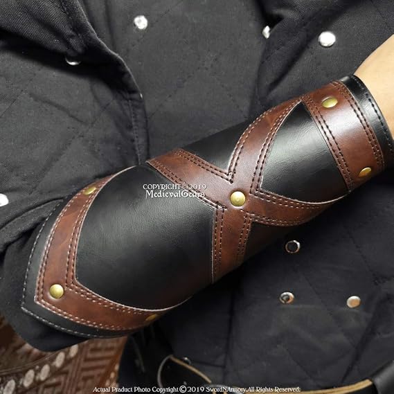 Set of 2 Medieval Leather Bracers/Archery Skirmisher Arm Guards Armour Cosplay