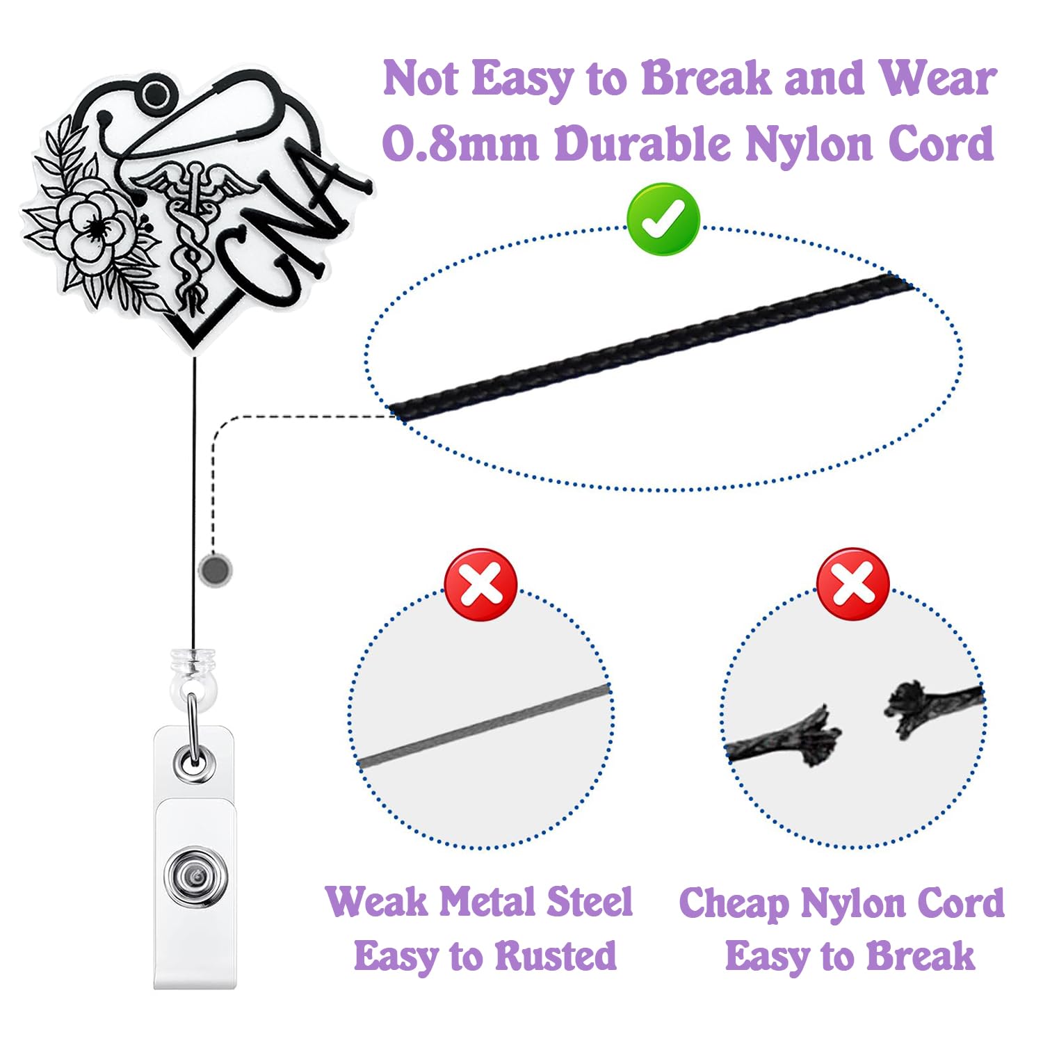 CNA Badge Reel Holder Retractable for Certified Nurse Nursing Assistant & Medical Worker | CNA Graduation Gifts, Funny Nurse ID Name Badge Reel with Alligator Clip & 24” Durable Nylon Cord | Acrylic
