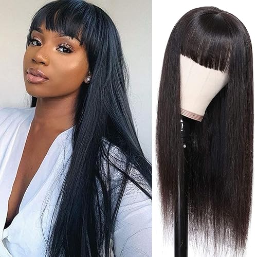 Miniatura 7 de BuLaDou Pelucas de cabello humano lacio con flequillo, 13 x 4, HD, transparente, encaje frontal, pelucas para mujeres, cabello virgen brasileño, sin