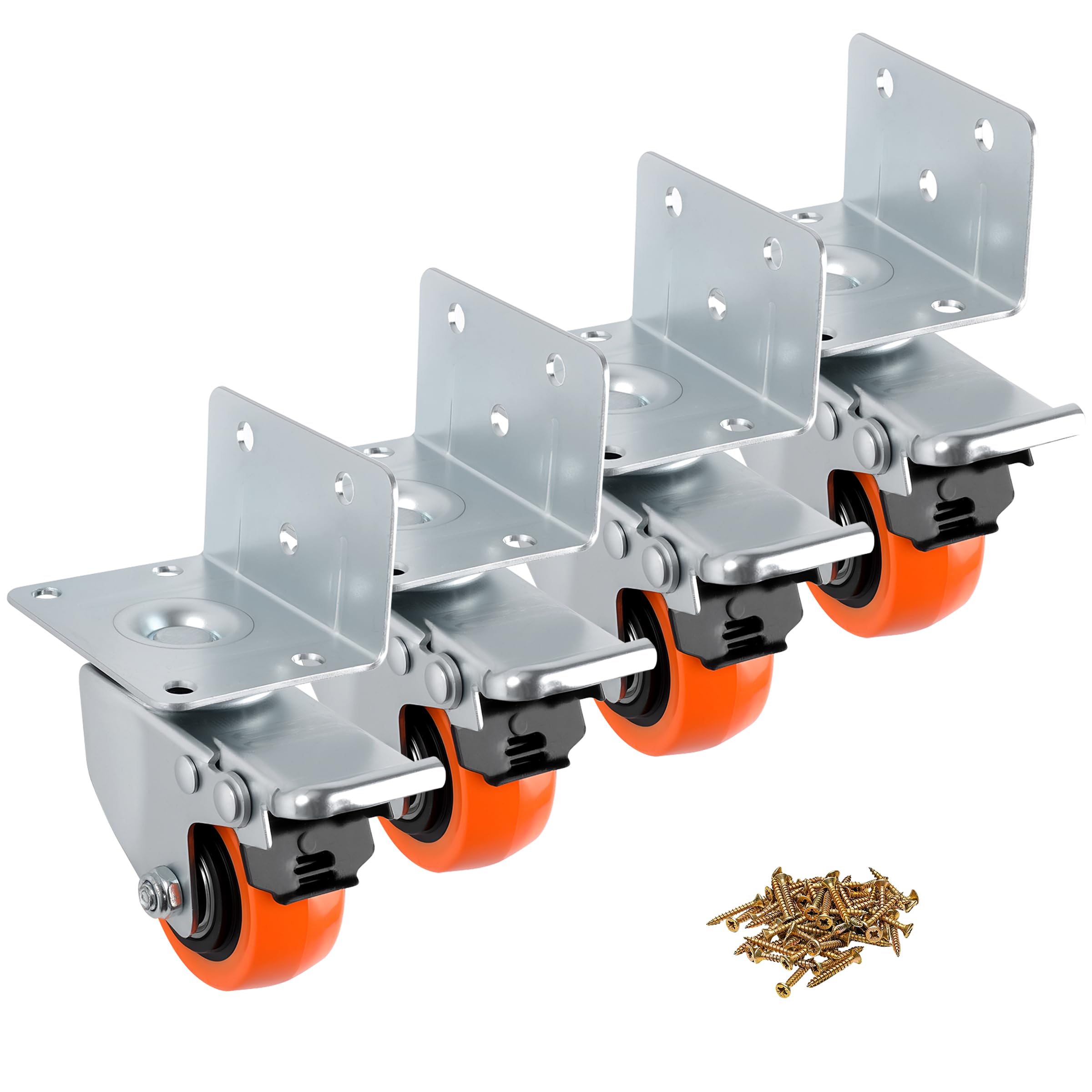 4Pcs 2in L-Shaped Heavy-Duty Casters with Brakes, Side Hung Rotating Wheels