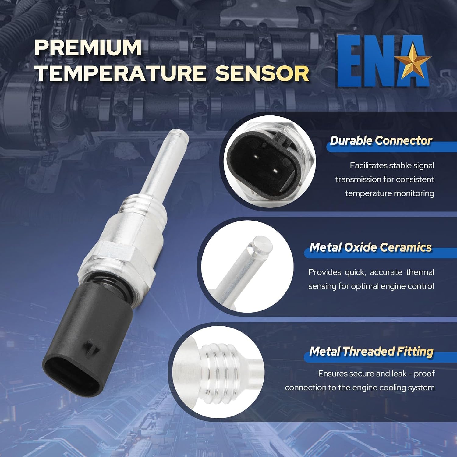 ENA Cylinder Head Temperature Sensor Compatible with Ford F150 Mustang Bronco 2.7L 5.0L 5.2L V6 V8 2018 2019 2020 2021 2022 2023 2024 2025 Replaces TS685 JL3Z6G004A