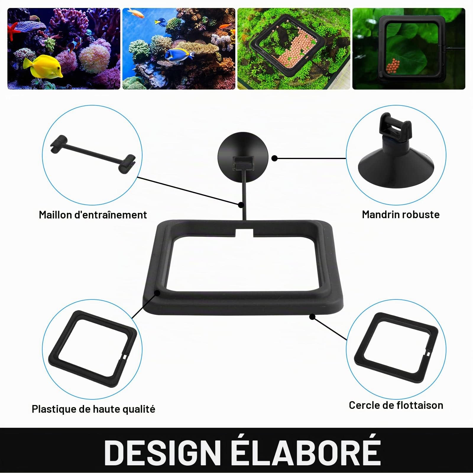 cobee Anneau de Nourriture pour Poissons, 2 pièces Distributeur de Nourriture pour Poissons Aquarium réservoir Accessoires Tortue Distributeur de Nourriture Cercle pour Guppy, bettas (Noir)