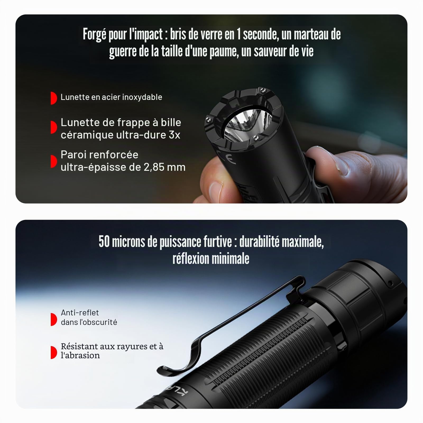 KLARUS XT2CR PRO 2026 Lampe torche tactique – 2300 lumens, portée de 360 ​​m, LED blanche pure, rechargeable par USB-C, étanche IPX8, autonomie de 72,5 h, double interrupteur arrière