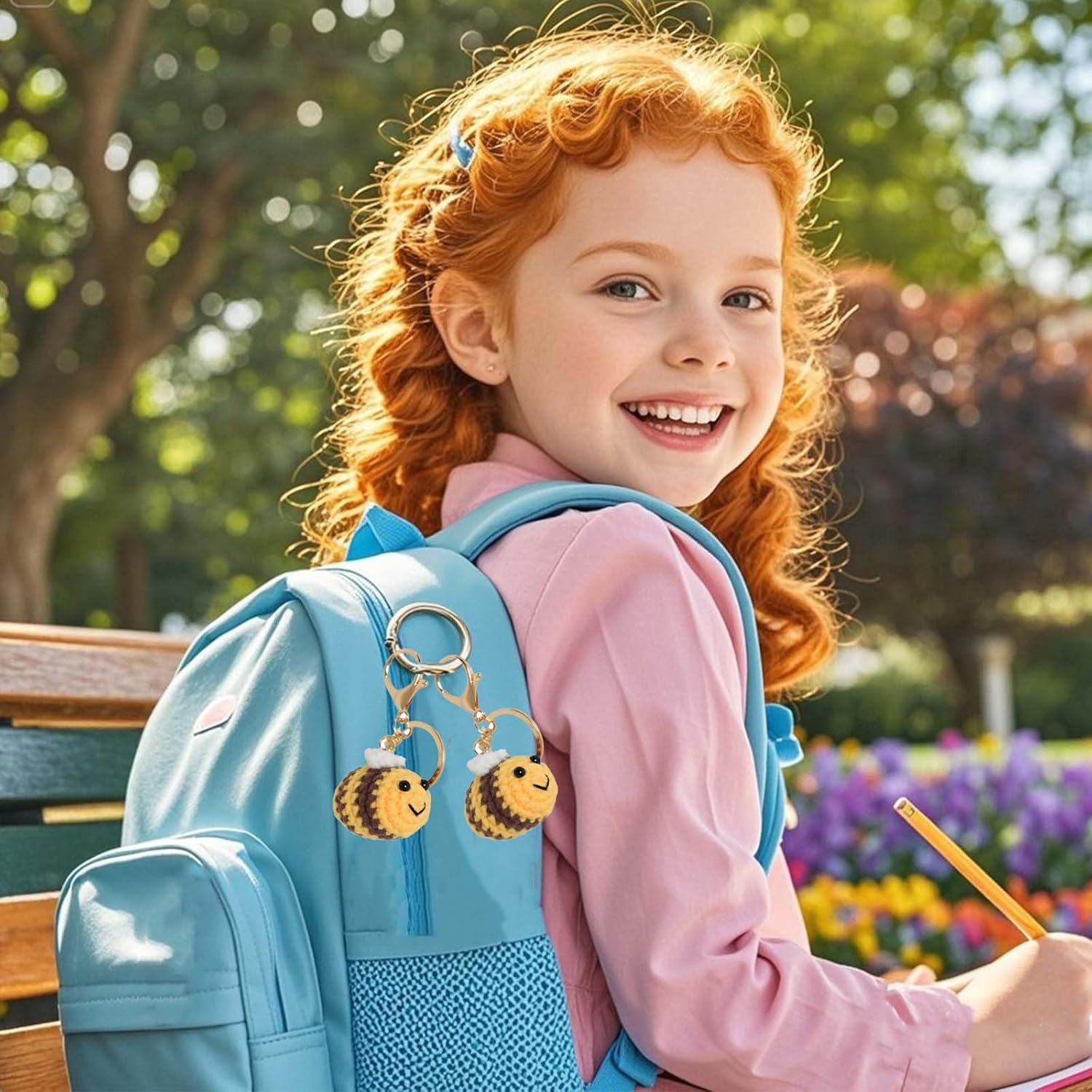 Tizee 2 Pcs Handmade Crochet Bees Keychain – Bag Charms Key Rings, Gifts for Women Girls,Handbag Backpack Purse Accessories - Image 4