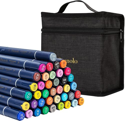 Deli Finenolo 40-Color Alcohol-Based Sketch Markers with Carry Bag, Quick-Drying Art Markers