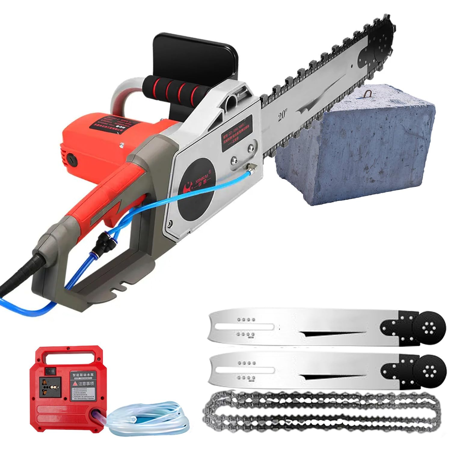 Sega elettrica a catena per cemento con cavo, Sega da cemento, con doppia catena diamantata/pompa dell'acqua intelligente, profondità di taglio 18,8 pollici, per granito, porcellana, legno, pietra