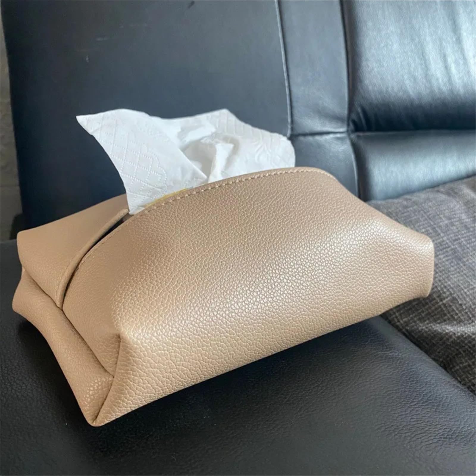 Tissue Box Leather Tissue Box Simple Home Living Room Rectangular Storage Bedroom Paper Bag(Khaki)