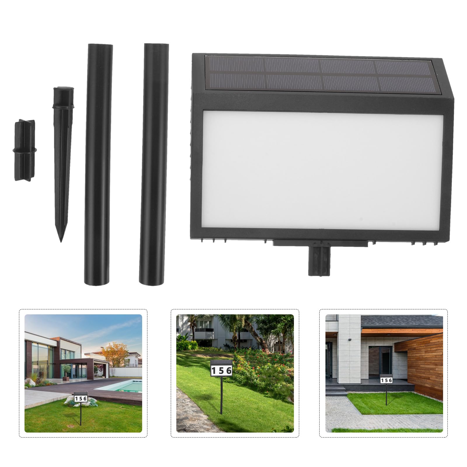 SUPVOX Lampada Solare per Esterno Numero Civico LED ad Alta Luminosità, Targa in Plastica Nera per Illuminazione Casa e Giardino