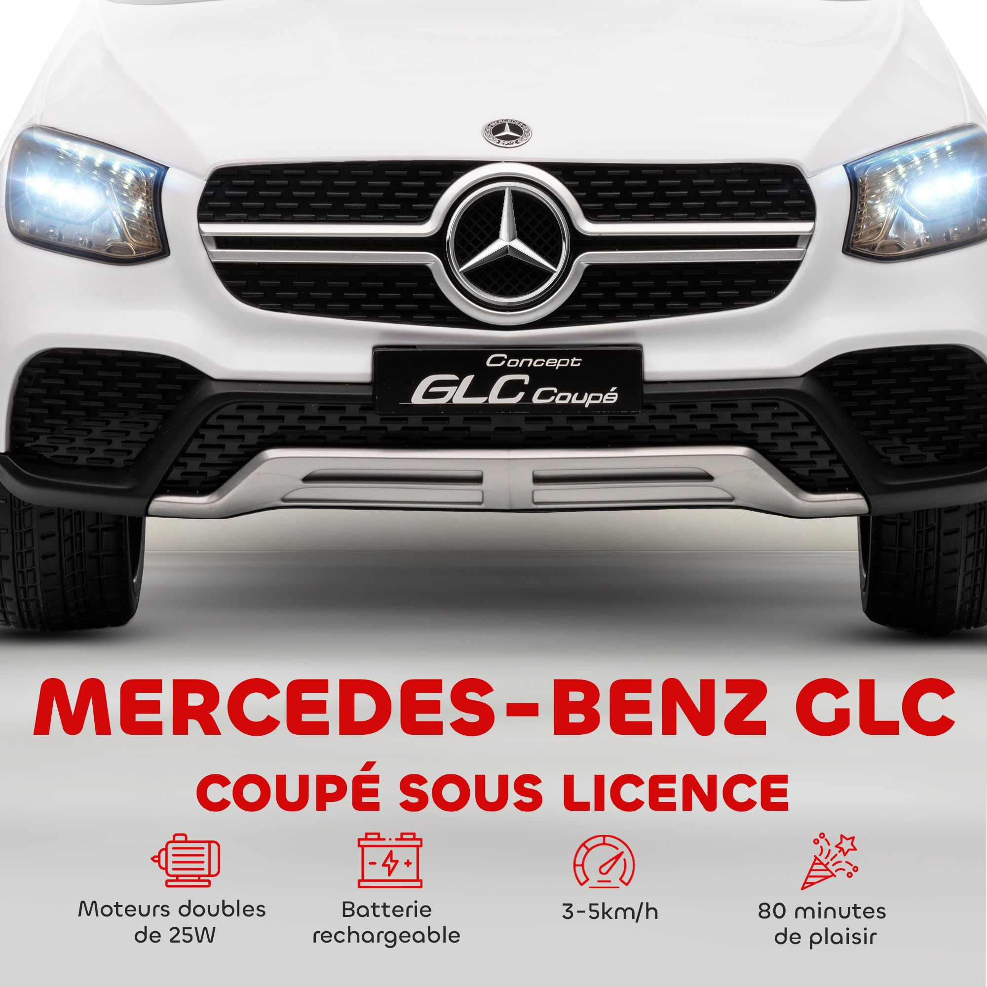 AIYAPLAY Voiture Électrique Enfants Mercedes-Benz GLC Coupe 12V Blanc | Véhicule Électrique, Télécommande 2,4G, 3 Vitesses, Phares, Musique, MP3, Klaxon, Démarrage Lent, 3 à 6 Ans