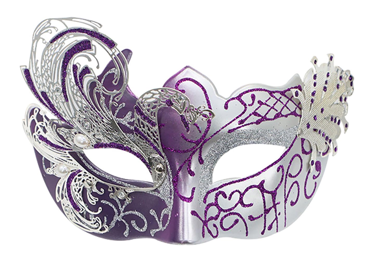 AZYOUNG 2025 Women's Masquerade Half Face Mask Retro Painted Swan Iron Mask (light purple)