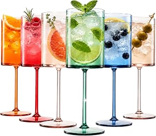 Unbreakable Stemmed Square Tritan Acrylic Floating Wine Glasses European Style | Set of 6 | 100% US Drinkware, 14oz Dishwasher Safe Muted Color Shatterproof BPA-free plastic, All Purpose Glassware