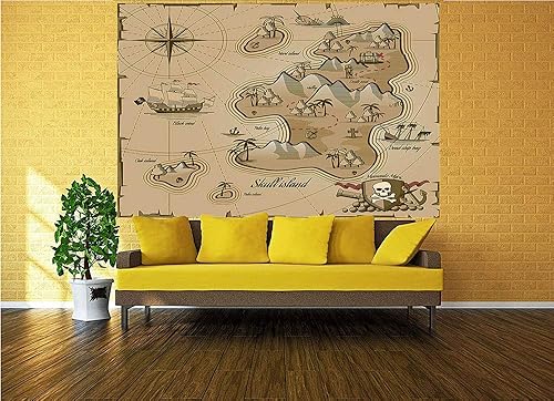 Miniatura 2 de Vinilo de pared de 55.0 x 30.0 in con diseño de calavera de piratas con sombrero, bandera de isla desierta, para despegar y pegar, autoadhesivo,