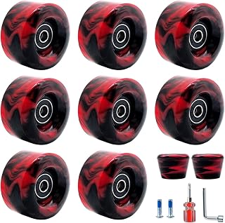 HuoBi 8 Pack 82A Skate Wheels 58mm x 32mm with Bearings Installed，Durable Wear PU Wheels，2 Toe Stoppers/Replacment Accessories，for Double Row Skating, Quad Skates and Skateboard
