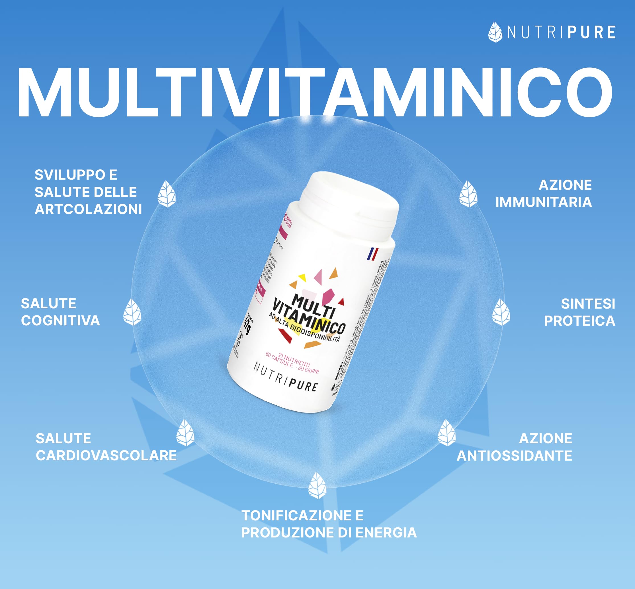 Multivitamine e Minerali 21 Nutrienti | Integratore alimentare | Magnesio, Vitamina B12, Vitamina D, Zinco | Antiossidante, Capacità cognitiva | 180 capsule | 3 mesi | Made in France | Nutripure