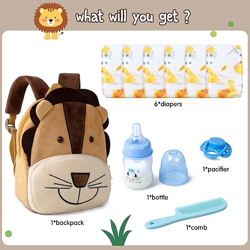 Miniatura 2 de Juego de 10 bolsas de pañales para muñeca Reborn de 17 a 22 pulgadas, ropa babydoll de león, accesorios de alimentación, set de accesorios de