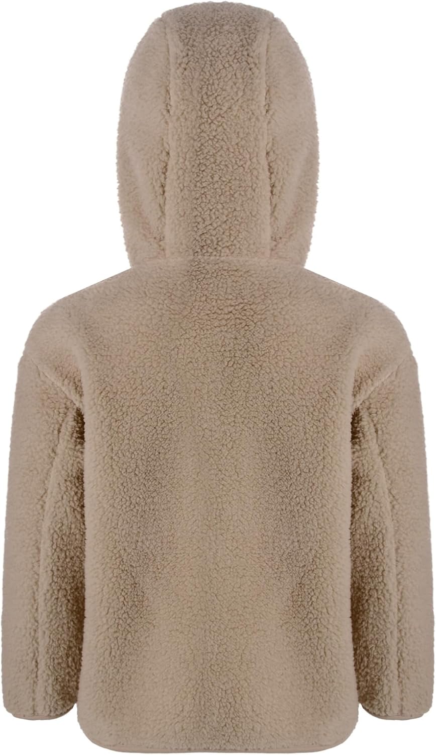 Oyolan Kids Girls Thermal Hoodie Jackets Polar Fleece Long Sleeve Button Overcoat with Pockets Winter Thick Outerwear