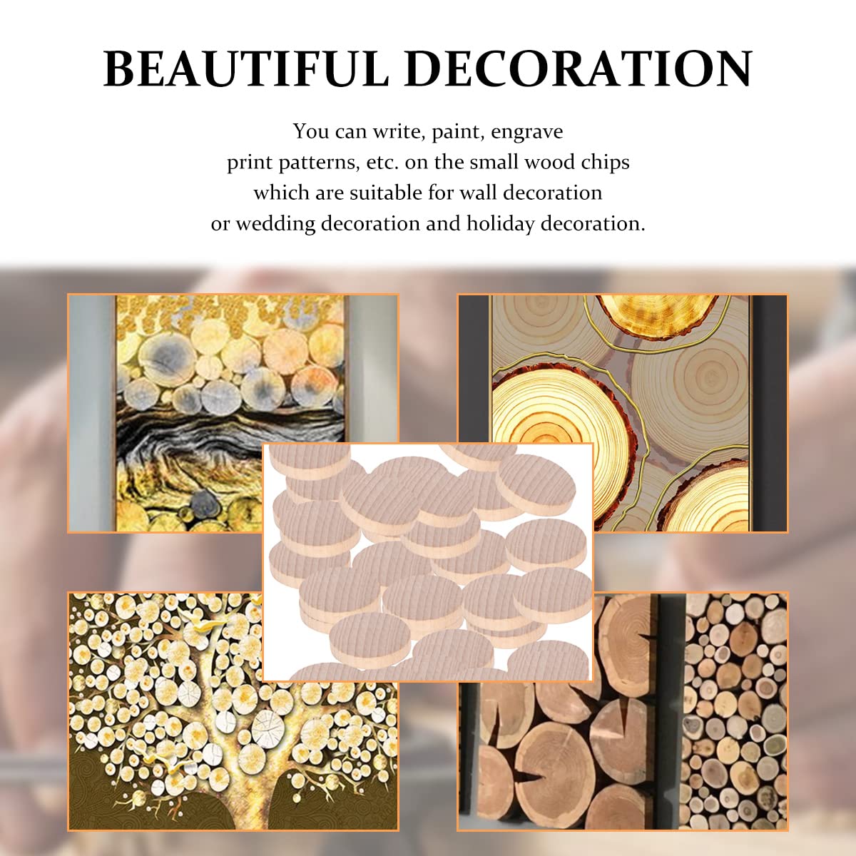 Buachois 100 Pezzi Dischi di Legno,5cm Naturale Decorazioni Fette Dischetti Rotondo,Disco in Legno Incompiuto Rotondi per Pirografo,Artigianato
