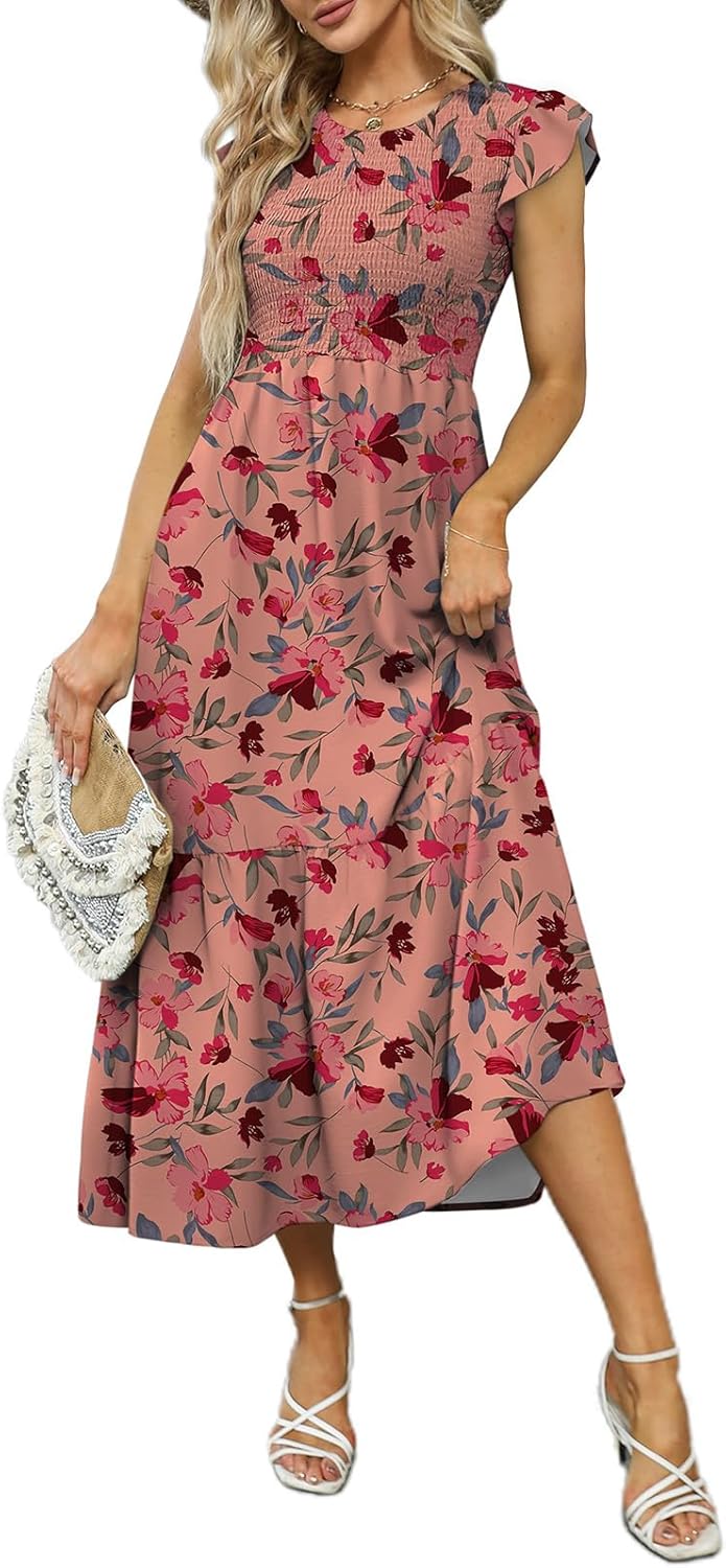 OFEEFAN Women's Casual Maxi Dresses with Pockets Ruffle Sleeve Smocked Dress XS-2XL - Image 4