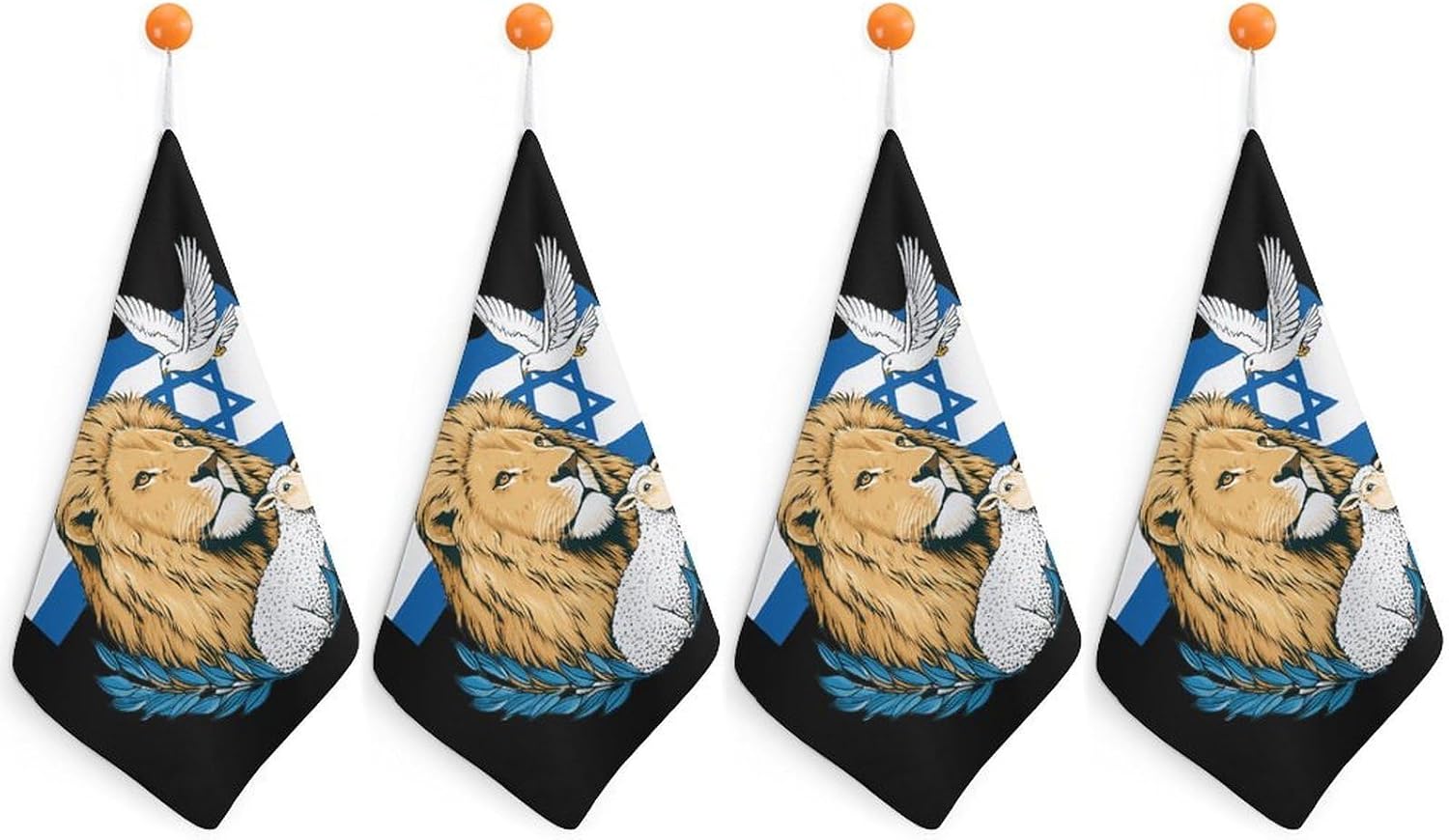 Jewish Israel Lion Dove Microfiber Hand Towels for Bathroom Soft Absorbent Bath Kitchen Towel with Hanging Loop 4PCS