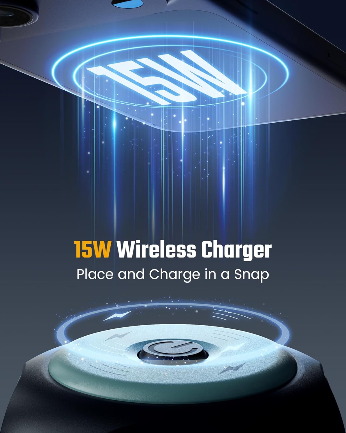 Power Strip Tower Wireless Charger, SUPERDANNY Surge Protector Tower, 10A 1080J Charger Station with 9 Outlets & 4 USB Ports, Extension Cord 10ft for Laptop Phone Black and Blue