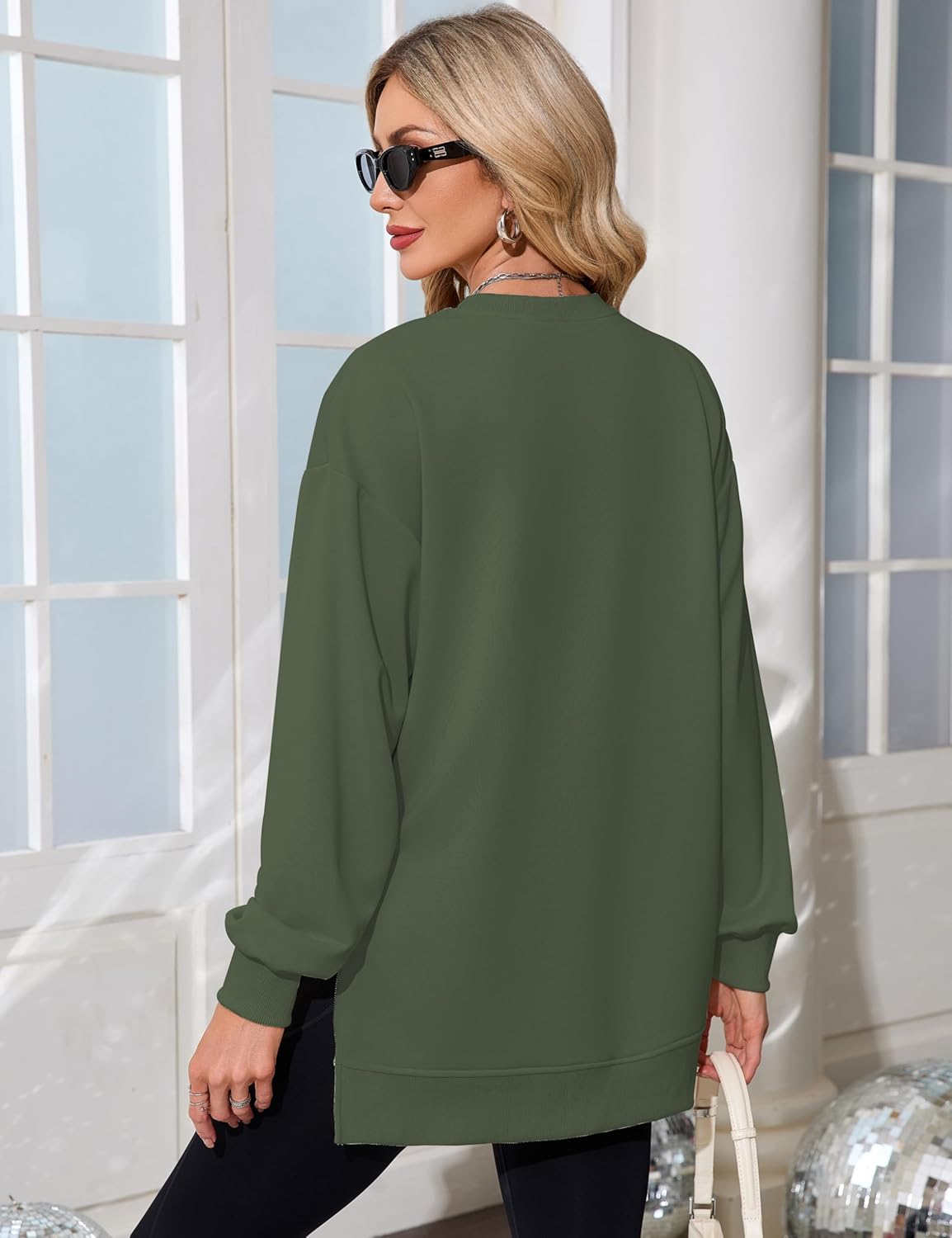 Women's Sweatshirt Long Sleeve Oversized Pullover Hoodies Fall Clothes with Zipper Slit, S-XL - Image 5