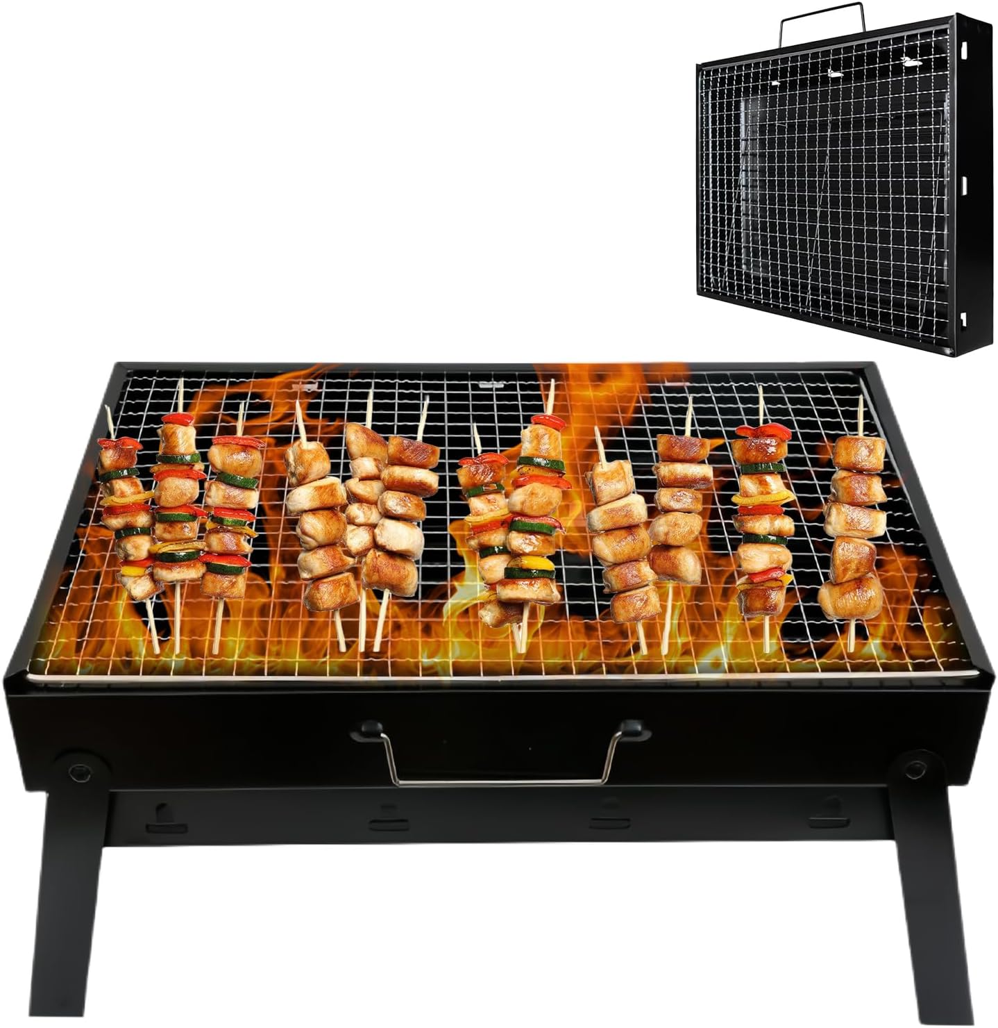 Barbecue Charbon Pliable Portable SunJas Pour 3-5 Personnes - BBQ Rond Avec Couvercle Jardin Camping