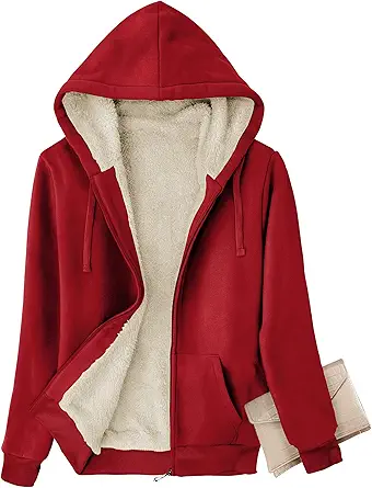 GEEK LIGHTING Hoodies for Women Sherpa Lined Winter Fleece Sweatshirt - Full Zip Up Thick