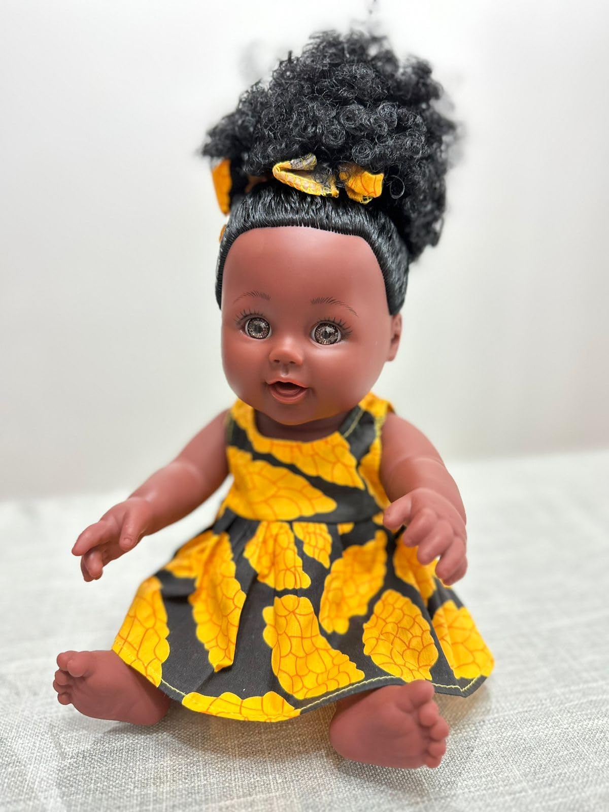 African American Reborn Baby Doll | Black Baby Doll | Light Weighted Soft American Doll | Dark Brown Skin | Realistic African Doll | Soft Weighted Body Dolls for Girls (yellow ankara dress)