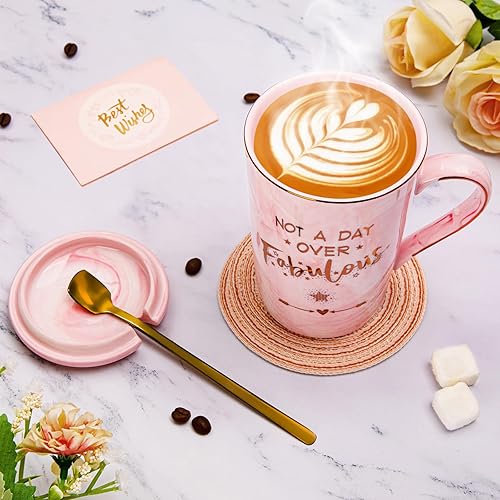 Miniatura 4 de Divertidos regalos de cumpleaños para mujeres, taza de café de 14 onzas con texto en inglés "Not a Day Over Fabulous" impresa con oro, ideas de