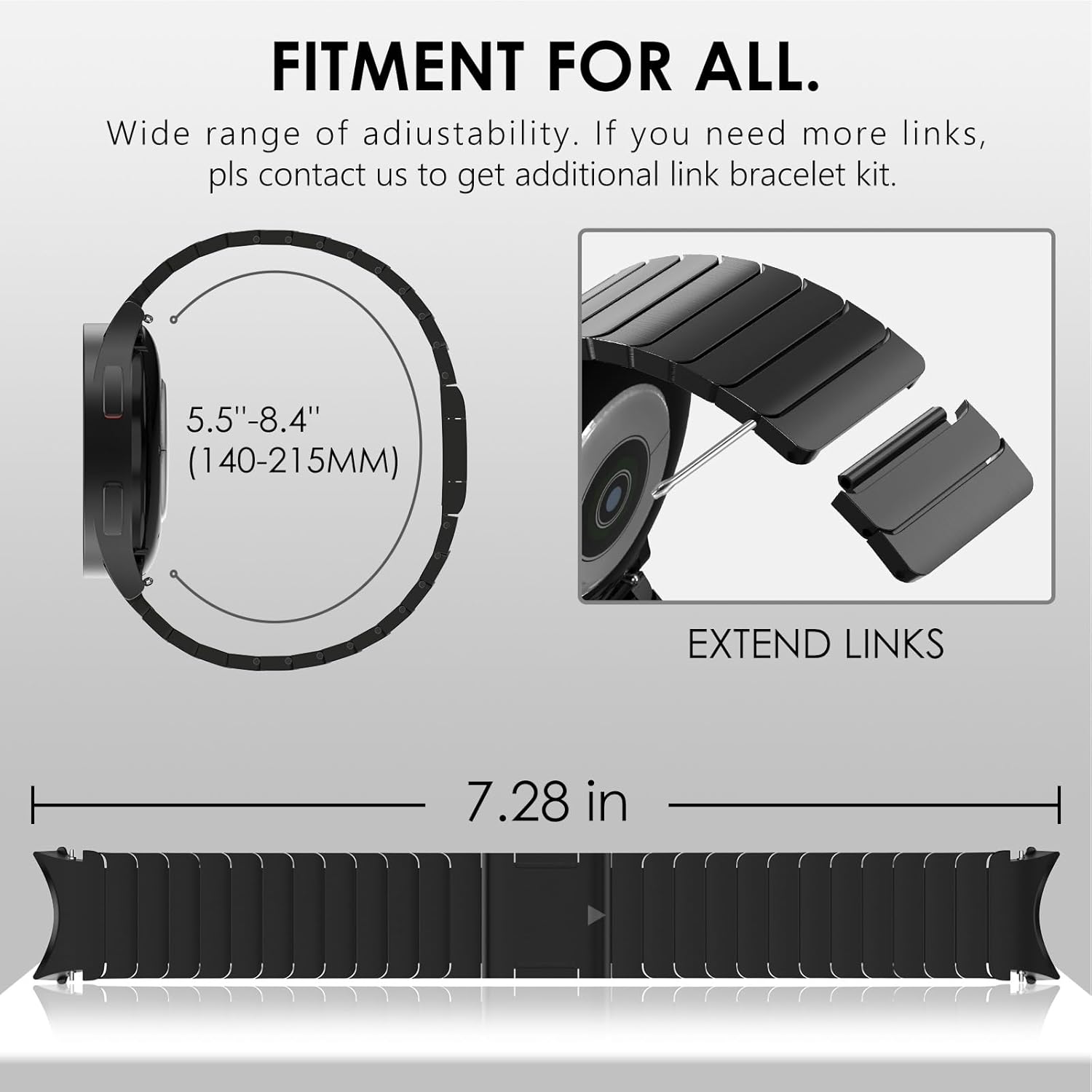 FULLIFE Compatible with Samsung Galaxy Watch 7 6 5 4 Band 40mm 44mm, Stainless Steel Metal with Magnetic Clasp No Gap Band Galaxy Watch 5 Pro/Classic 6/Classic 4/FE for Men 47mm 46mm 45mm, Black - Image 6