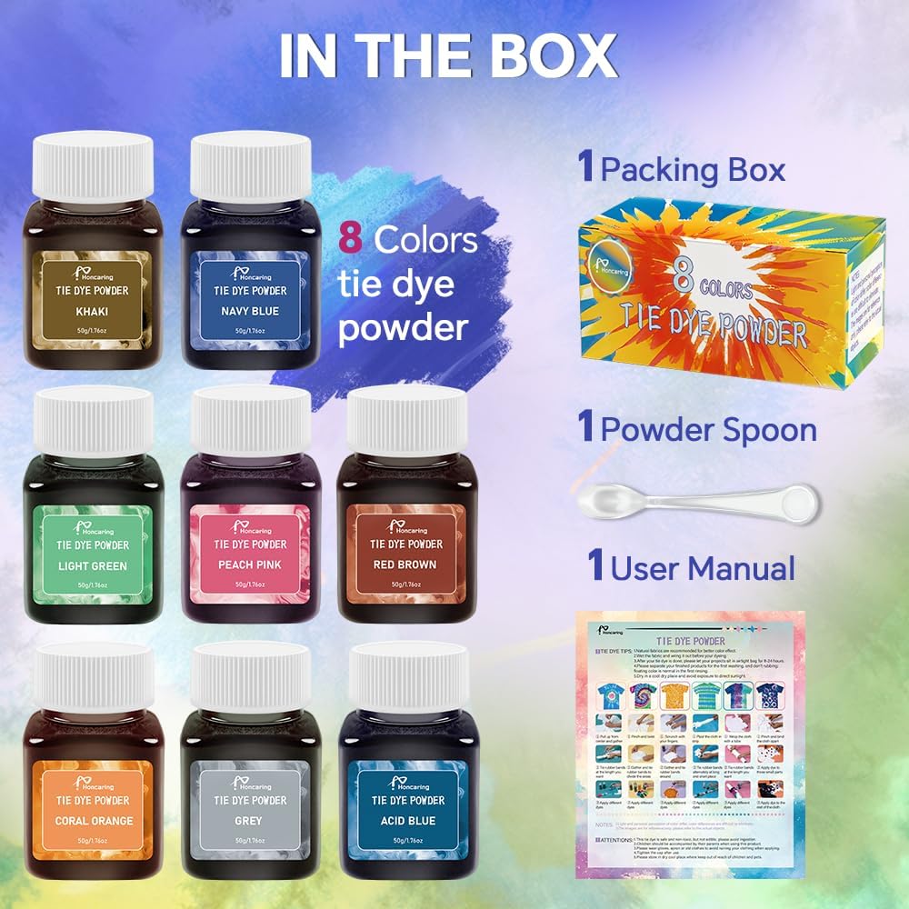 Honcaring Tie Dye Kit, 8 Colors Fabric Dye Set for Adults and Kids