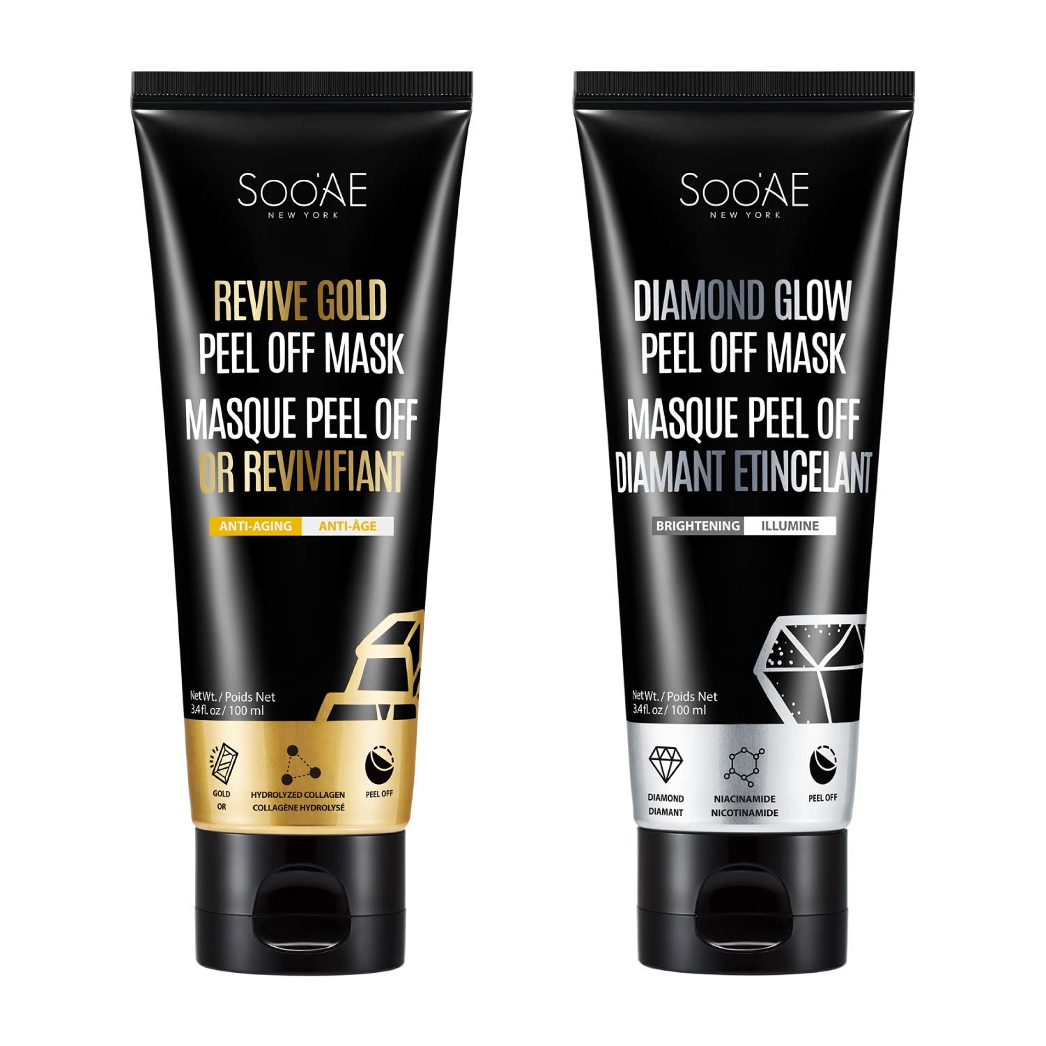 Soo'AE Peel Off Mask Duo - Revive Gold for Anti-Aging & Diamond Glow for Brightening