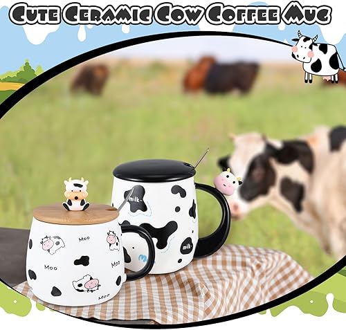 Miniatura 4 de 2 tazas de café de vaca navideña, tazas de café de vaca de cerámica con cuchara y tapa, tazas de vaca, divertidas tazas de animales en 3D, regalos
