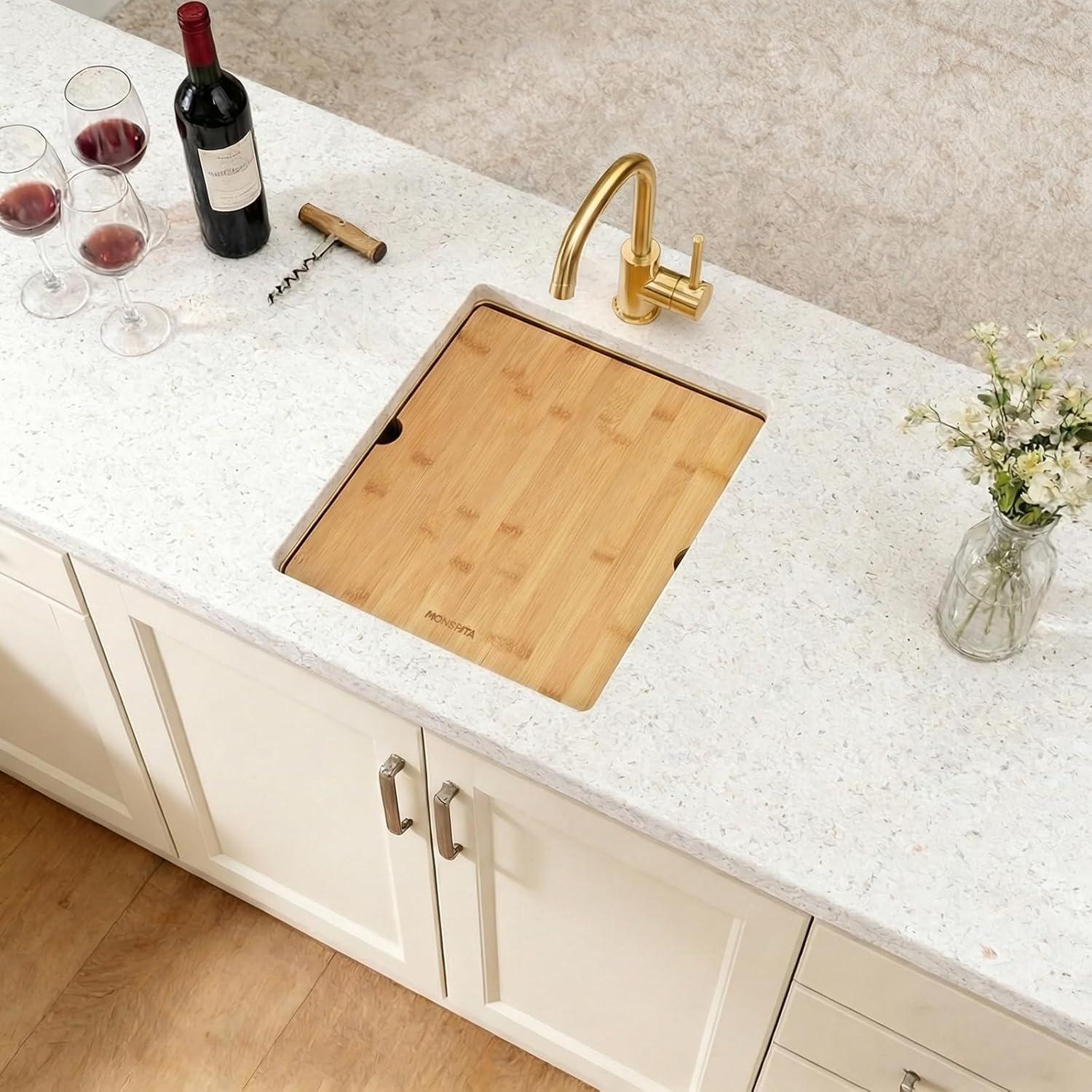 Gold Bar Sink Undermount, 16 Gauge SUS304 Stainless Steel All In One Workstation Sinks with Ledge & Accessories, 15" x 15" x 10" Small Kitchen Sink Prep Sink for Wet Bar, Outdoor,RV