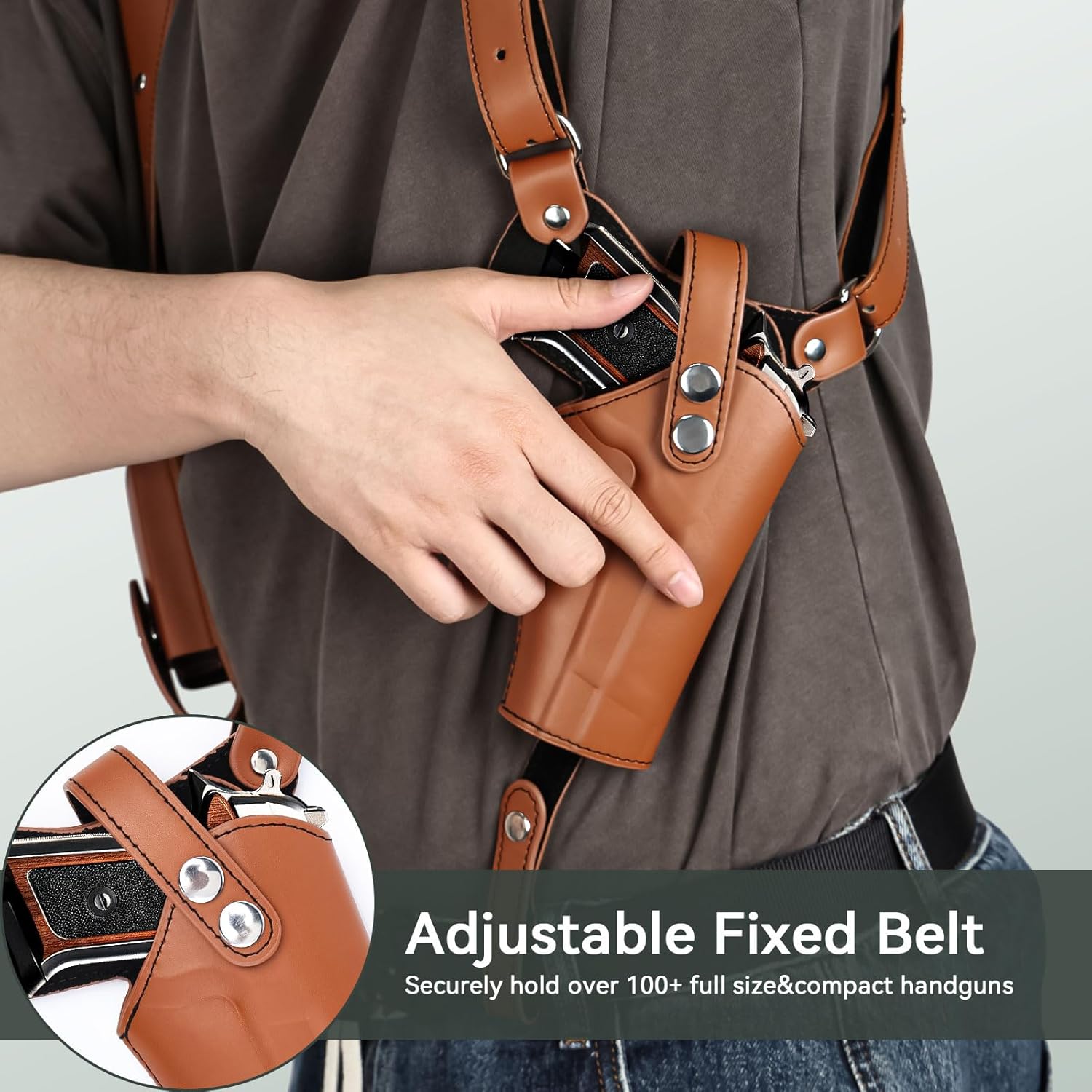 Adjustable Leather Shoulder Holster for Concealed Carry Universal Gun Holster for Men with Double Magazine Pouch Fits 1911, Glock 17/19/23, and Most Pistols (Right Hand Use) - Image 9